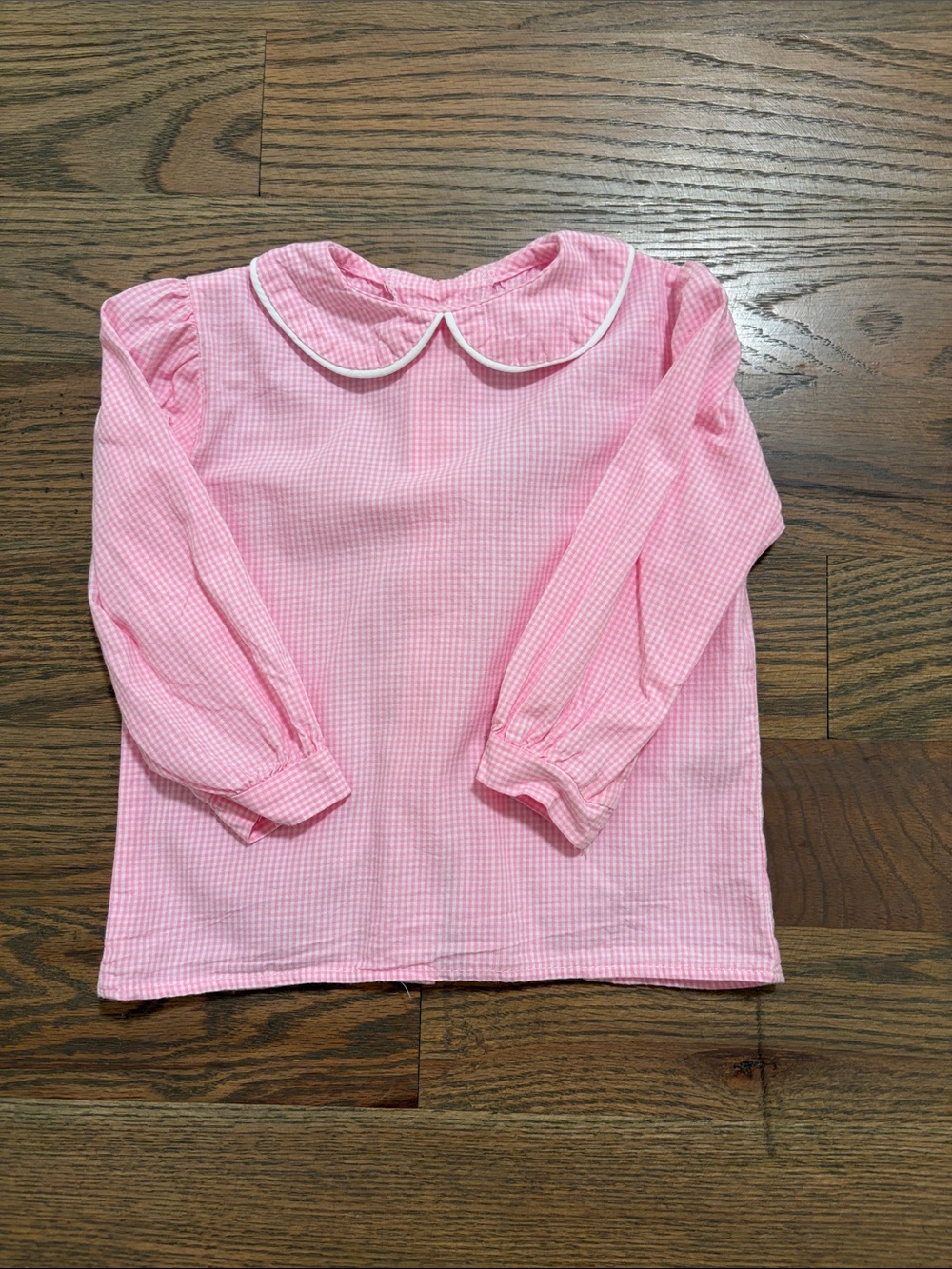 Girls' Pink/White Gingham Peter Pan Collar Long-Sleeve Top 12-18 months EUC